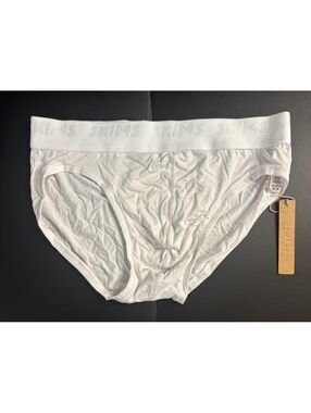 SKIMS Mens Stretch Brief Underwear S Chalk White Modal Logo Waistband NWT